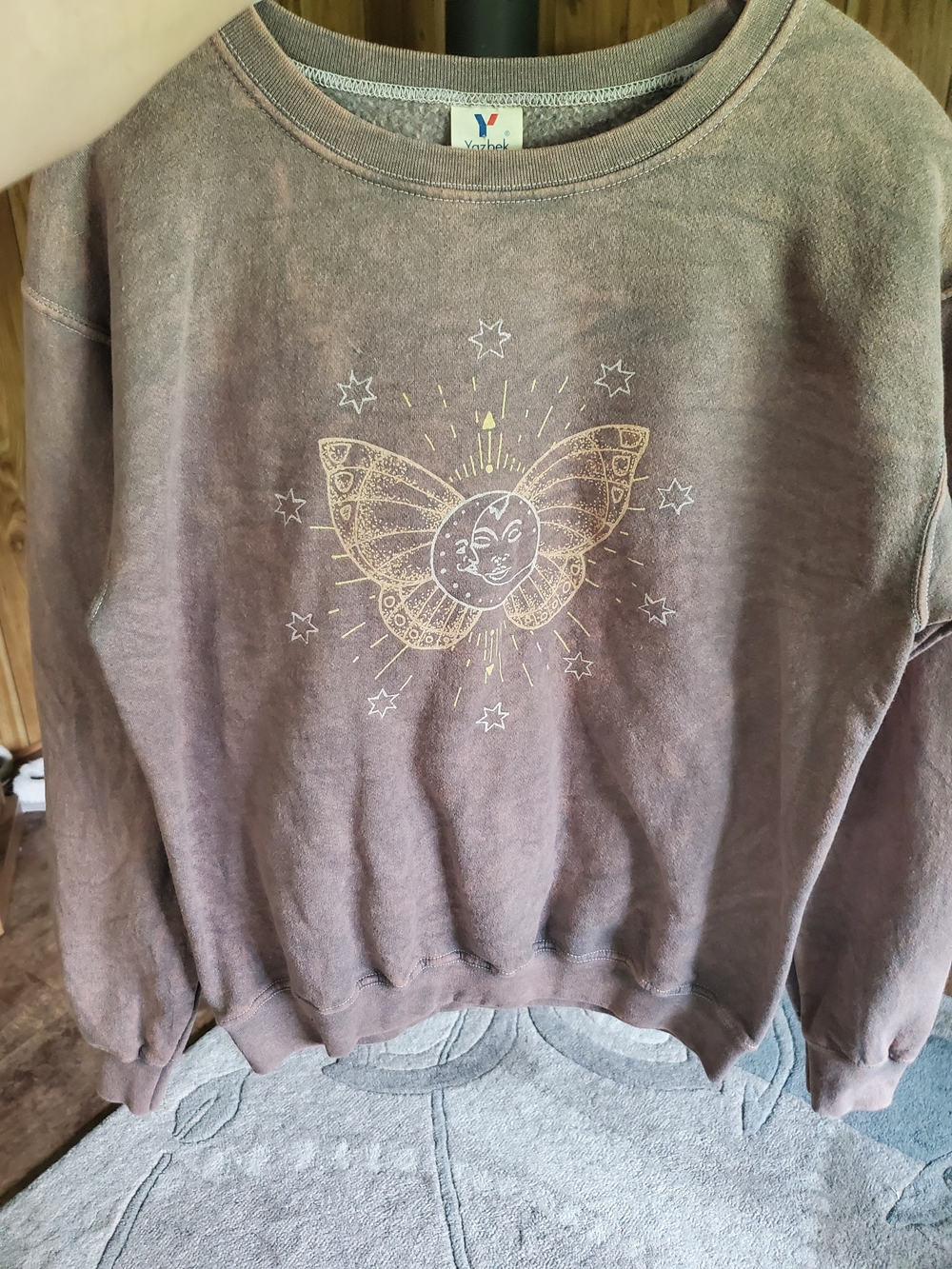 Vozbok Brown Crewneck Sweatshirt with Celestial Moth Graphic